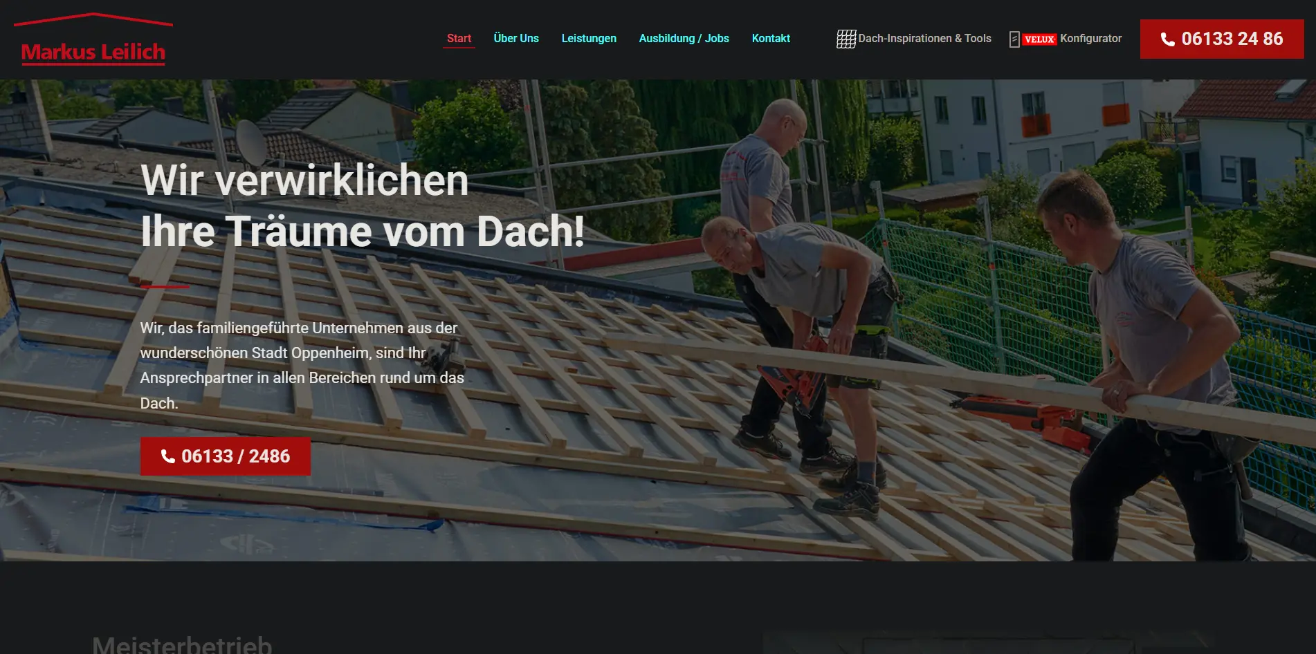 Von Northa Systems realisierte Startseite der Dachdeckerei Markus Leilich